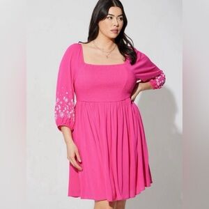 NWT Torrid Mini Crinkle Gauze Blouson Sleeve Dress Size 4X Pink